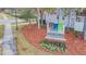 Community entrance sign for Arbors at Wiregrass Ranch surrounded by mulch and landscaping at 28568 Tranquil Lake Cir, Wesley Chapel, FL 33543