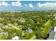 Panoramic aerial view showcasing the home's prime location near the water with lush trees, golf course, and city views at 321 Barbara Cir, Belleair, FL 33756