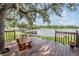 Backyard deck with a charming swing and serene lake view at 1222 Rainbrook Cir, Valrico, FL 33596