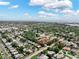 Neighborhood aerial view featuring tree-lined streets and houses, with a distant view of the ocean in the background at 12316 Eldon Dr, Largo, FL 33774