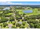 Scenic aerial view capturing the neighborhood's tranquil setting with a nearby lake and lush greenery at 13321 Lewis Raulerson Rd, Dover, FL 33527