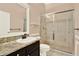 Bathroom with glass-door shower, granite countertop, and white sink offering a clean design at 13321 Lewis Raulerson Rd, Dover, FL 33527