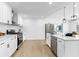 Bright, modern kitchen with stainless steel appliances, white cabinets, and stylish pendant lighting at 2401 Roberta Ln, Clearwater, FL 33764