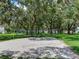 Outdoor volleyball court shaded by mature trees, offering a great space for recreational activities at 24811 Gun Smoke Dr, Land O Lakes, FL 34639