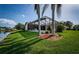 Back yard view of the screened in patio and pool at 2691 Saddlewood Ln, Palm Harbor, FL 34685
