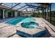 A bubbling hot tub and sparkling pool under screened in patio at 2691 Saddlewood Ln, Palm Harbor, FL 34685