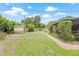 This backyard features a large grassy area, shed, and swimming pool at 5821 52Nd N Ave, Kenneth City, FL 33709