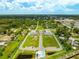 Overhead aerial view of a property featuring a community pool, landscaped lawns, and the property's setting at 6206 64Th N Way, Pinellas Park, FL 33781