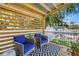 Relaxing covered patio with comfortable seating, outdoor rug, privacy screen, and stylish decor at 650 63Rd S Ave, St Petersburg, FL 33705