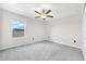 Neutrally decorated bedroom with carpet, ceiling fan, natural light from the window, and a closet at 797 Olive Conch St, Ruskin, FL 33570