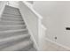 Carpeted staircase with white banister and neutral walls, leading to the upper level of the home at 797 Olive Conch St, Ruskin, FL 33570