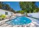 Beautiful backyard pool with palm trees, hammock, and ample space for lounging on a sunny day at 8010 W Hiawatha St, Tampa, FL 33615