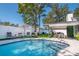 Inviting backyard pool boasting a covered patio, lounge seating, and privacy fencing for outdoor enjoyment at 8010 W Hiawatha St, Tampa, FL 33615