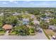 This sunny aerial view of a neighborhood showcases a charming single-Gathering home with mature landscaping at 8405 Woodbridge Blvd, Tampa, FL 33615