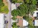 This is an aerial view of a property featuring mature trees and driveway parking at 9312 N Tampa St, Tampa, FL 33612