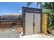Backyard featuring a plastic storage shed on a stone-covered lot at 4096 38Th S St, St Petersburg, FL 33711