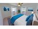 Bedroom with a white comforter and blue accents, plenty of natural light, and a ceiling fan at 5337 11Th N Ave, St Petersburg, FL 33710