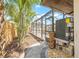 Scenic outdoor patio with pavers, surrounded by palms and leading to a screened-in pool, perfect for relaxation and entertainment at 6400 Mockingbird S Way, St Petersburg, FL 33707