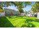 Expansive backyard with lush grass, a deck, and a charming green house, perfect for outdoor living at 1208 E Crenshaw St, Tampa, FL 33604