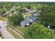 Aerial view of a charming home surrounded by mature trees in a quiet residential neighborhood at 17701 Sunrise Dr, Lutz, FL 33549