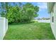 Expansive backyard features lush green grass, mature trees, and a white privacy fence at 247 Winthrop Dr, Spring Hill, FL 34609