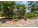Tropical foliage welcomes you with paved walkway and sign pointing to the beach at 301 Cevera Dr, Dunedin, FL 34698