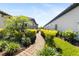 Brick path between two homes, surrounded by well-maintained landscaping with palm tree at 3312 Francoa Dr, Odessa, FL 33556
