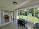 The covered back patio features a grill and sliding glass doors into the kitchen at 37153 Mcminn Ave, Dade City, FL 33525