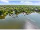 Beautiful aerial view of a lakeside community with a dock and boat slips on a sunny day at 3772 Woodridge Pl, Palm Harbor, FL 34684