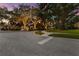Corner lot view of neighborhood street featuring decorative, lit trees, and manicured lawns at 3772 Woodridge Pl, Palm Harbor, FL 34684
