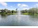 A tranquil pond features a beautiful fountain and lush green surroundings, enhancing the community's appeal at 3772 Woodridge Pl, Palm Harbor, FL 34684