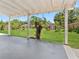 Covered patio with string lights overlooking a spacious backyard and shed at 5514 7Th N Ave, St Petersburg, FL 33710