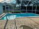 A refreshing screened-in pool with a brick paved patio, overlooking a fenced-in yard at 1039 Greenturf Rd, Spring Hill, FL 34608