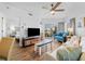 Open-concept living area with hardwood floors, a TV, and a view into an adjacent bedroom at 12000 Gulf Blvd # 506N, Treasure Island, FL 33706