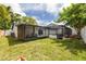 Backyard showcasing a screened-in pool, outdoor seating, and lush greenery at 12092 97Th Ave, Seminole, FL 33772