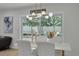 Dining room with modern lighting and sliders with view of screened-in pool area at 12092 97Th Ave, Seminole, FL 33772