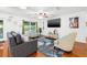 Cozy living room includes a flat-screen TV, comfortable seating, and access to outdoor space, perfect for relaxation at 1242 Whisper Dr, Largo, FL 33770
