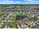 Wide aerial view showcasing the community's layout, including homes and a large pond at 1821 Hawks View Dr, Ruskin, FL 33570