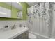 Fresh bathroom with modern vanity, shower curtain, and matching green walls at 2256 Philippine Dr # 24, Clearwater, FL 33763