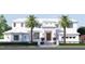 Stunning two-story white home featuring a symmetrical facade, brick accents, palm trees, and a manicured lawn at 38 Ladoga Ave, Tampa, FL 33606