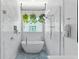 Bright bathroom featuring marble walls, a modern soaking tub, and hanging plants near the window at 4515 W North A St # 6, Tampa, FL 33609