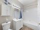 Bright bathroom with a white vanity, mirror, and tub/shower combo at 5131 Gato Del Sol Cir, Wesley Chapel, FL 33544