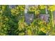 Aerial view of a home with mature trees, a pool, and a well-kept lawn at 803 Brooker Village Cir, Lutz, FL 33548