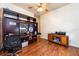 Office space featuring desk, hardwood flooring, and closet at 10532 Plantation Bay Dr, Tampa, FL 33647
