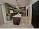 Kitchen featuring a large island, hardwood floors, stainless steel appliances, and green cabinets at 10924 Summerton Dr, Riverview, FL 33579