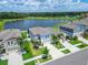 Aerial view of a beautiful neighborhood showcasing lush landscaping, a serene lake, and well-maintained homes at 12826 French Market Dr, Riverview, FL 33579