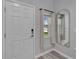 Welcoming entryway featuring a secure, modern door and a stylish accent mirror near the sunlit window at 12826 French Market Dr, Riverview, FL 33579