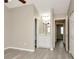 Main bedroom with view into the updated ensuite bathroom with modern fixtures at 1621 Crossridge Dr, Brandon, FL 33510