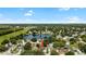 Expansive aerial view of homes in a lakeside community with mature trees and a bright blue sky at 3133 Payne St, New Port Richey, FL 34655