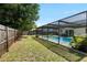Spacious backyard features a screened-in pool area, blending indoor-outdoor living at 3133 Payne St, New Port Richey, FL 34655